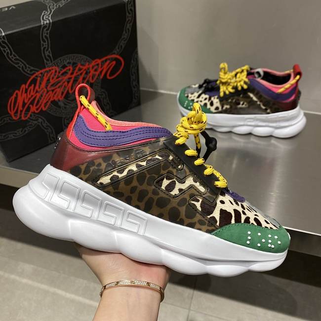 Versace Chain Reaction Trainers Pink Leopard Pattern - 1
