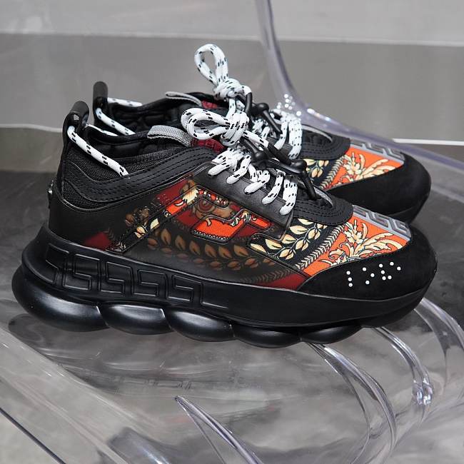 Versace Chain Reaction Trainers Black Orange Pattern - 1