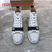 Christian Louboutin Lou Spikes Orlato Flat Black and White  - 3