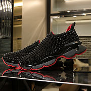 Christian Louboutin Black Spike Sock Leather Sneakers Black Red - 5