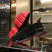 Christian Louboutin Black Spike Sock Leather Sneakers Black Red - 6