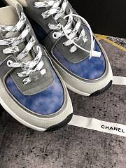 Chanel Women's Blue Grey Low Top Logo Sneaker - 5