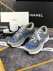 Chanel Women's Blue Grey Low Top Logo Sneaker - 6