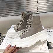 Alexander McQueen Tread Slick Lace Up Boots High Top Grey Fur Lining - 6