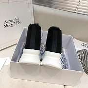 Alexander McQueen Tread Slick Lace Up Boots High Top Black White Fur Lining - 3