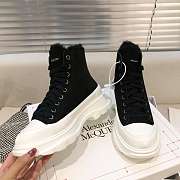 Alexander McQueen Tread Slick Lace Up Boots High Top Black White Fur Lining - 5