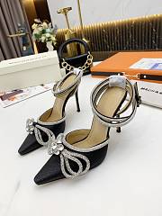 Mach & Mach Crystal Embellished Bow Anklet Satin Pumps Black - 6