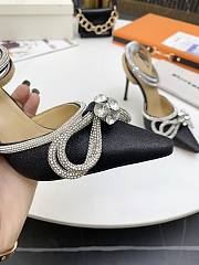 Mach & Mach Crystal Embellished Bow Anklet Satin Pumps Black - 5