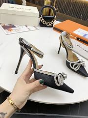 Mach & Mach Crystal Embellished Bow Anklet Satin Pumps Black - 2