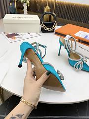 Mach & Mach Crystal Embellished Bow Anklet Satin Pumps Blue - 6