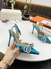 Mach & Mach Crystal Embellished Bow Anklet Satin Pumps Blue - 3