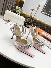 Mach & Mach Crystal Embellished Bow Anklet Satin Pumps Pink - 5