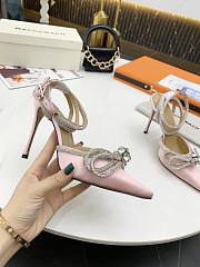 Mach & Mach Crystal Embellished Bow Anklet Satin Pumps Pink - 3