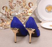 Versace La Medusa Attaching Gems Leather Pumps Blue - 3
