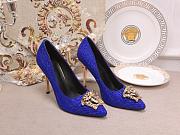 Versace La Medusa Attaching Gems Leather Pumps Blue - 6