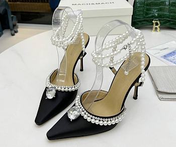 Mach & Mach Diamond Of Elizabeth Imitation Pearl Pointed Black
