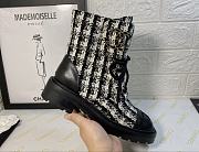 Chanel Premium Fabrics Black White Quilted Lace Up Boots Logo Toe Cap - 6