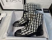 Chanel Premium Fabrics Black White Quilted Lace Up Boots Logo Toe Cap - 5
