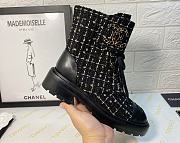 Chanel Premium Fabrics Black Yellow Quilted Lace Up Boots Logo Toe Cap - 6
