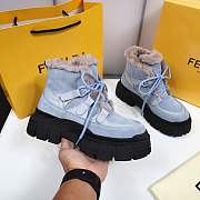 Fendi Force Velvet Fur Lace-ups Blue Boots - 5
