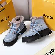 Fendi Force Velvet Fur Lace-ups Blue Boots - 3