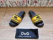 Dolce & Gabbana Crown Logo Embossed Slides Black Yellow - 6
