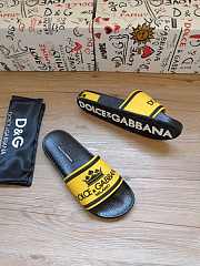 Dolce & Gabbana Crown Logo Embossed Slides Black Yellow - 3