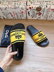 Dolce & Gabbana Crown Logo Embossed Slides Black Yellow - 2