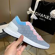 Chanel Pink Grey Knit Fur CC Low-Top Sneakers - 3