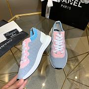Chanel Pink Grey Knit Fur CC Low-Top Sneakers - 2