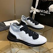 Chanel White Black Knit Fur CC Low-Top Sneakers - 5
