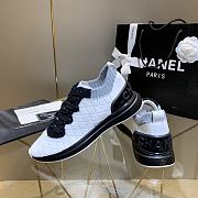 Chanel White Black Knit Fur CC Low-Top Sneakers - 2