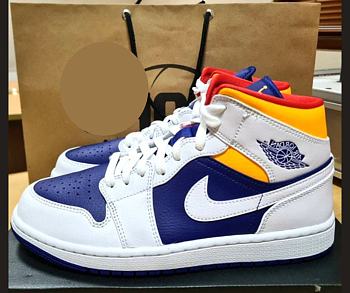 Air Jordan 1 Mid White Laser Orange Deep Royal Blue 554725-131