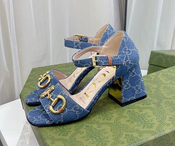 Gucci Women's Sandal with Horsebit GG Blue Jeans