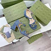 Gucci Women's Sandal with Horsebit GG Blue Jeans - 4