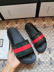 Gucci Black Rubber Web Slide Sandals - 6