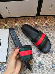 Gucci Black Rubber Web Slide Sandals - 2