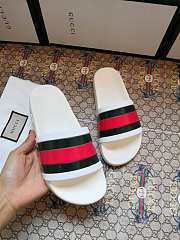 Gucci White Rubber Web Slide Sandals - 3