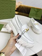 Gucci Leather Lug Sole Horsebit Loafer White Shiny Leather - 5