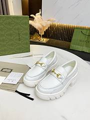 Gucci Leather Lug Sole Horsebit Loafer White Shiny Leather - 2