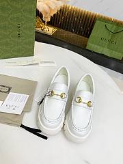 Gucci Leather Lug Sole Horsebit Loafer White Shiny Leather - 3