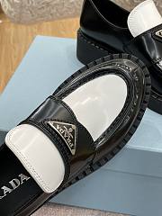 Prada Chocolate Brushed Leather Loafers Black & White - 6
