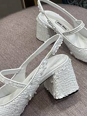 Miu Miu Sequined Slingback Pumps White - 5