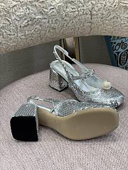 Miu Miu Sequined Slingback Pumps Silver - 5