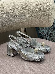 Miu Miu Sequined Slingback Pumps Silver - 3