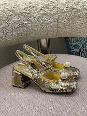 Miu Miu Sequined Slingback Pumps Gold - 5