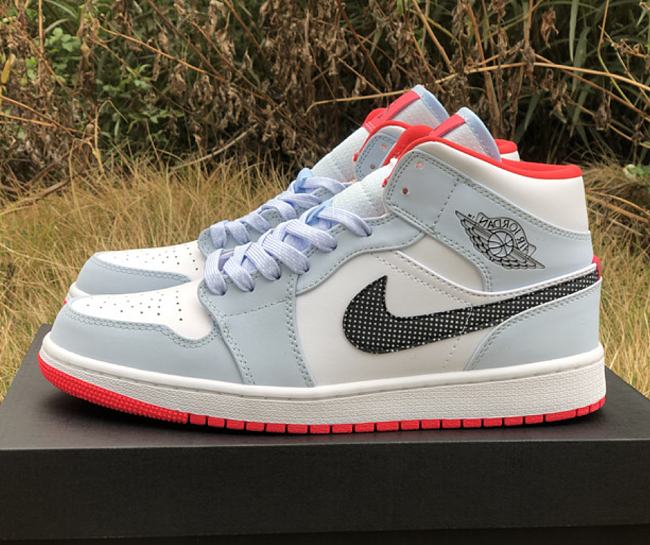 Air Jordan 1 Mid Half Blue Polka Dot Swoosh 555112-400  - 1