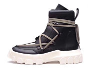 Rick Owens Leather Lace Up Hiking Boots Black Milk - 3