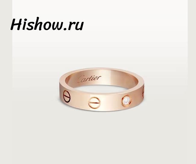 Cartier Ring Leve Wedding Band Rose Gold 1 Diamond 4 mm - 1