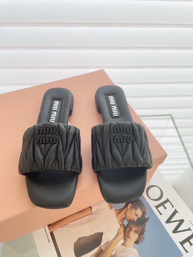 Miu Miu Matelassé Nappa Leather Slides Black - 1